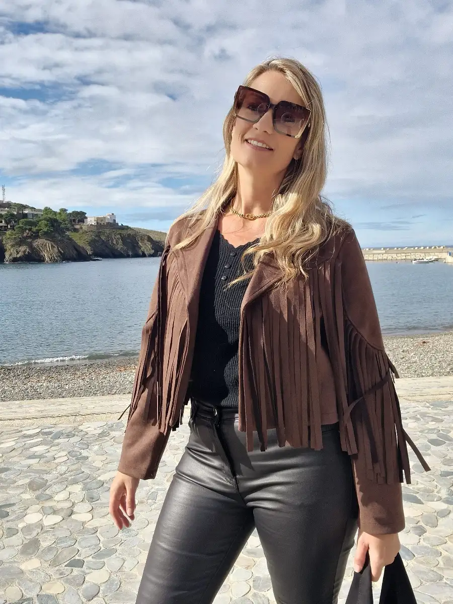 Veste à franges marron