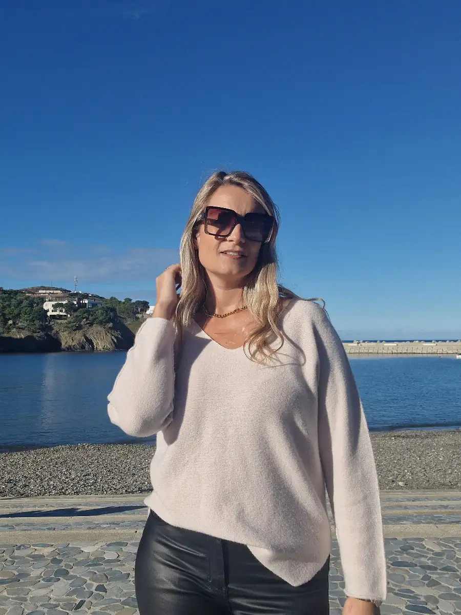 Pull maille fine beige