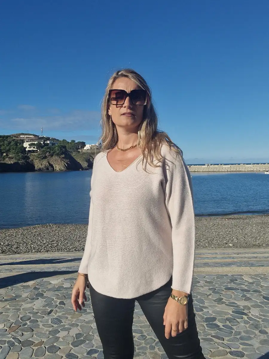 Pull maille fine beige