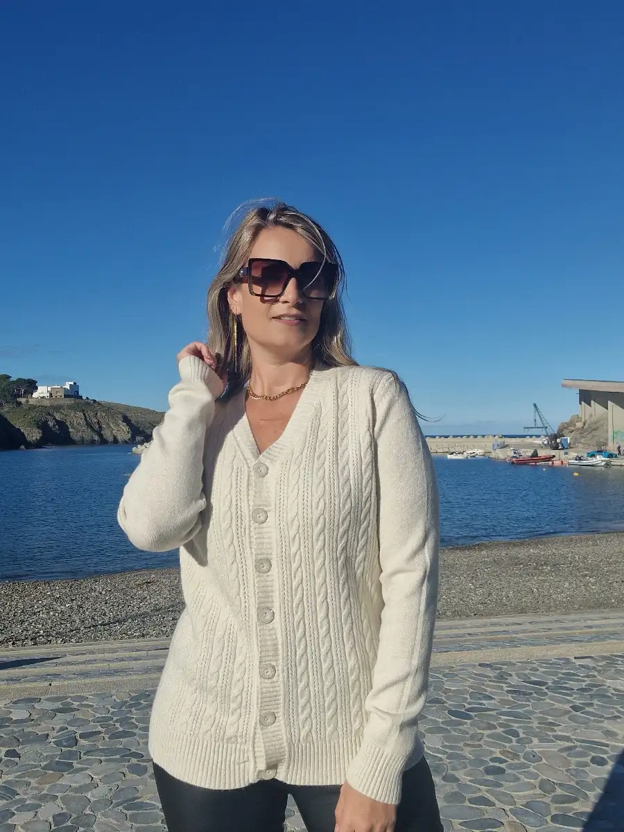 Gilet maille torsade écru