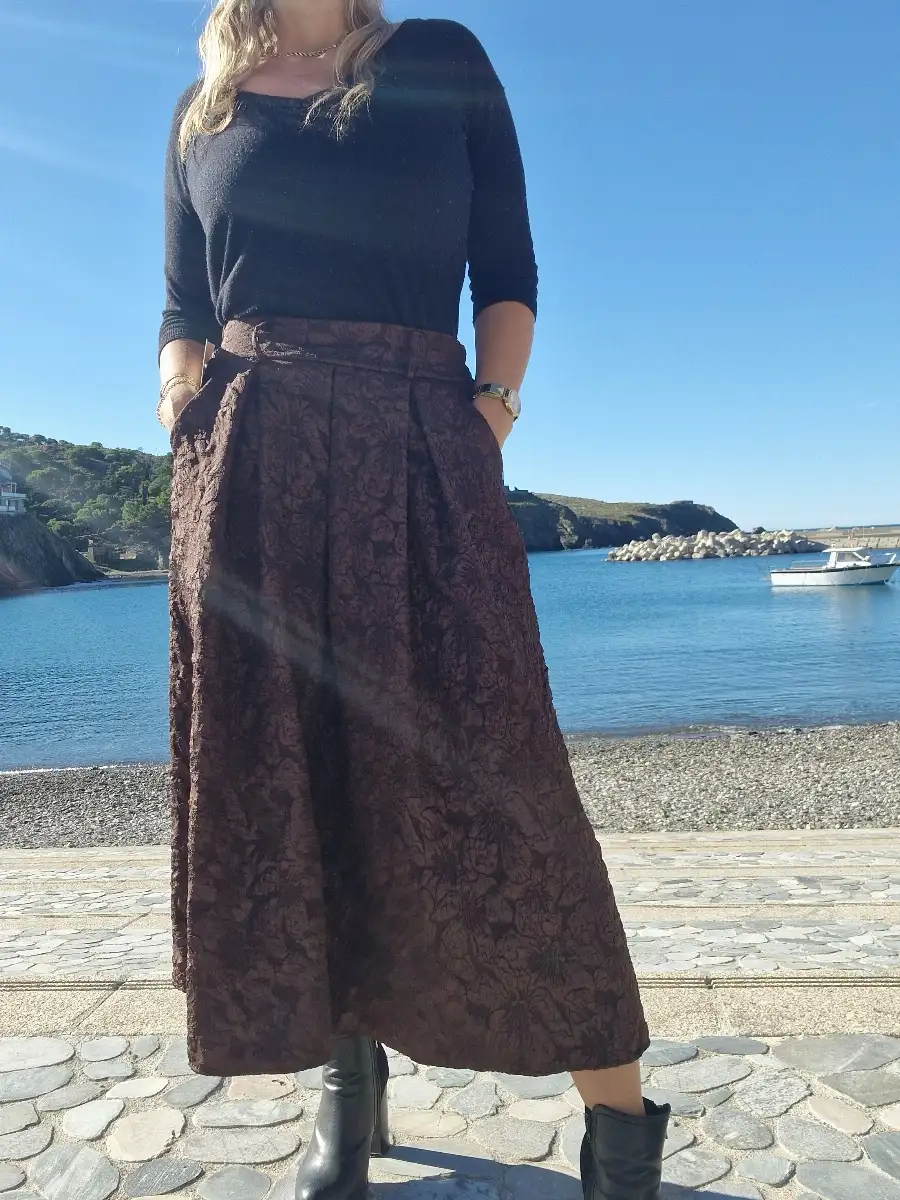 Jupe longue texturée marron