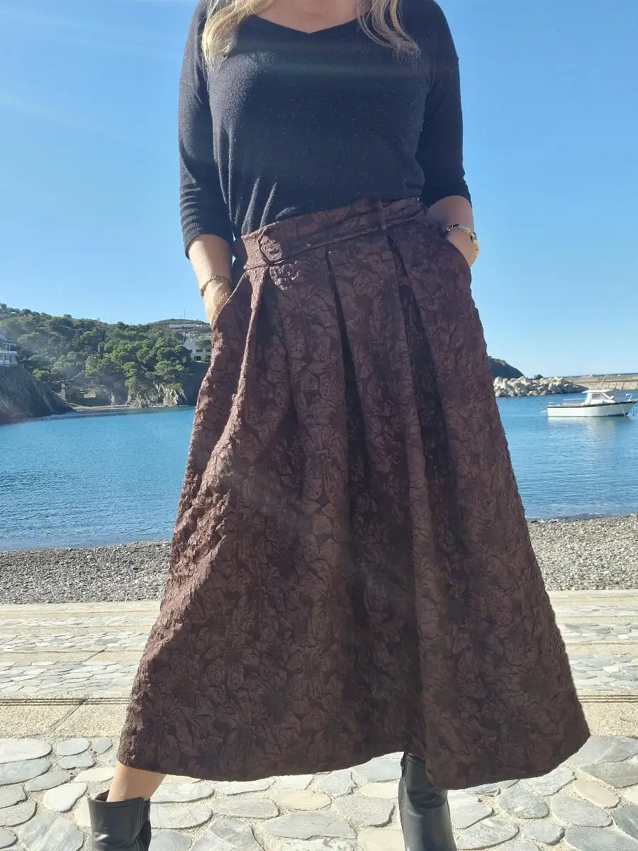 Jupe longue texturée marron