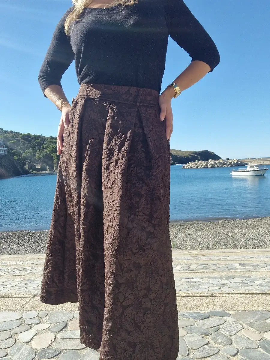 Jupe longue texturée marron