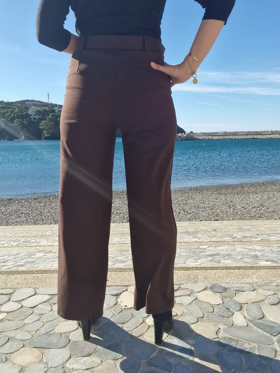 Pantalon droit stretch marron