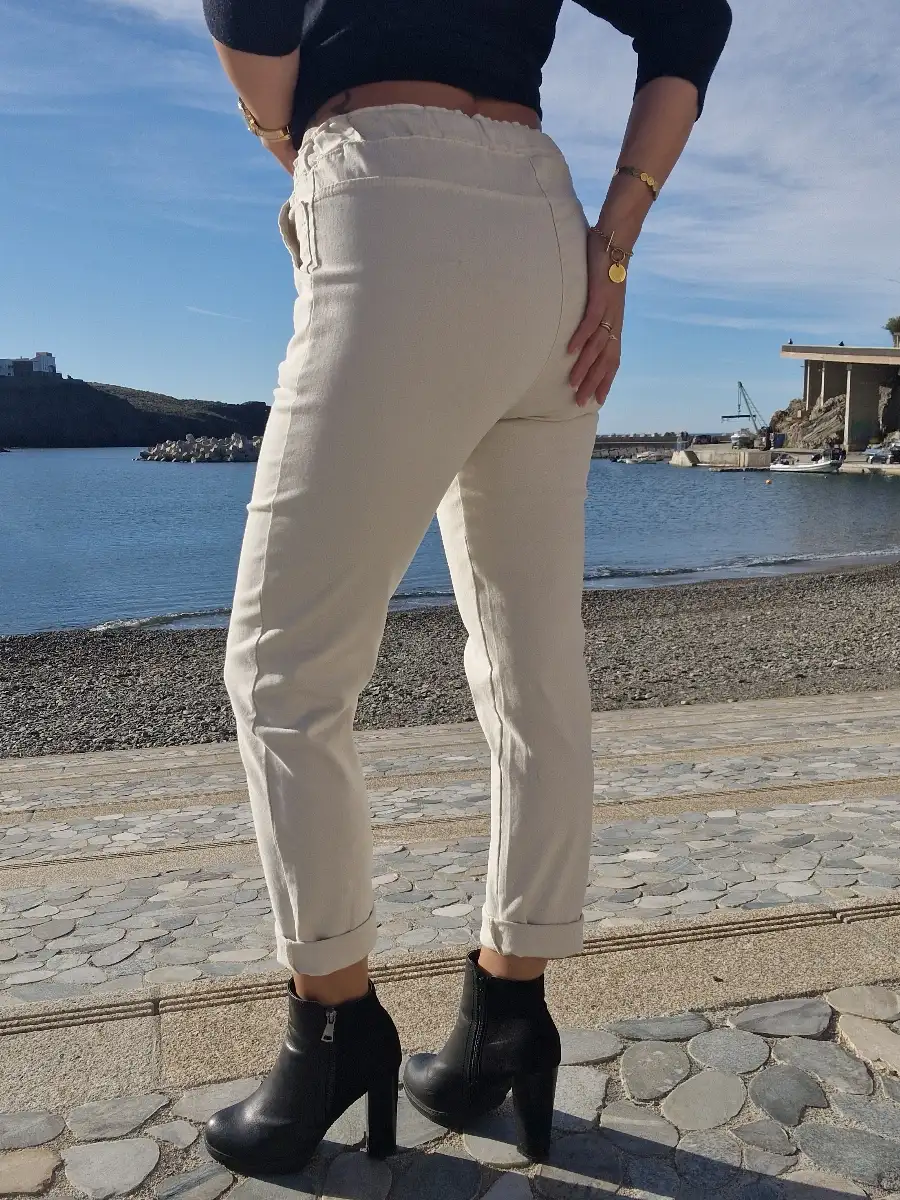 Pantalon jean stretch beige
