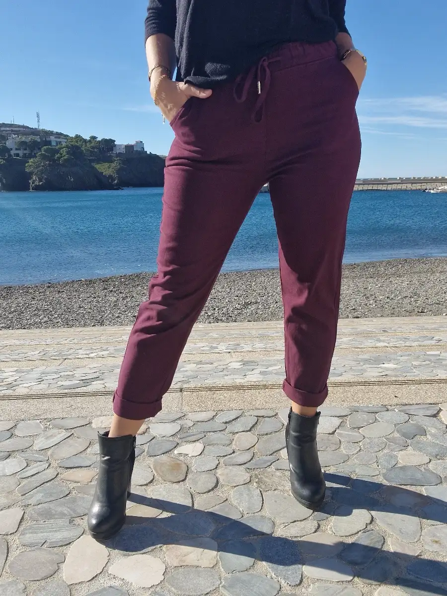 Pantalon jean stretch bordeau