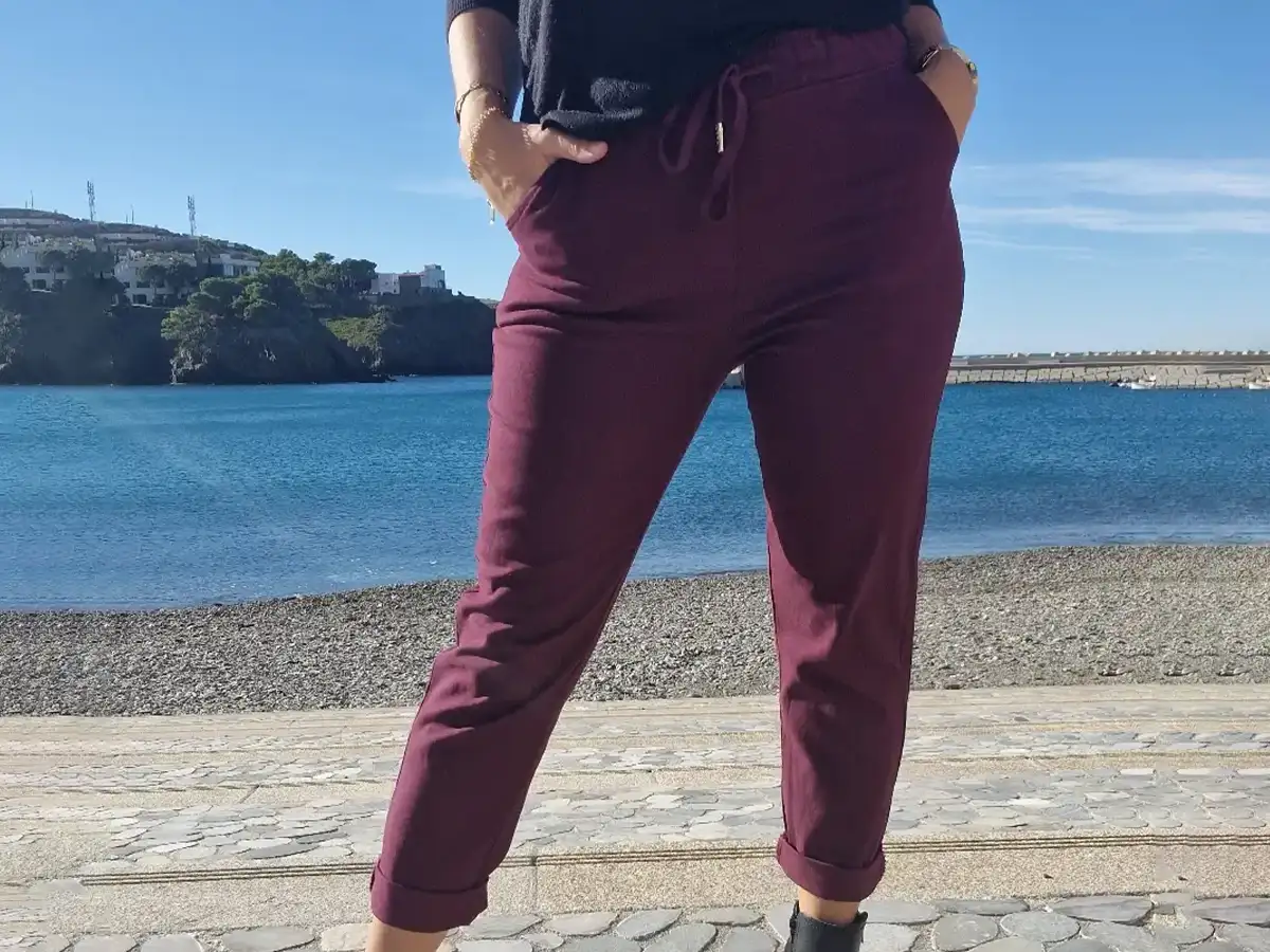 Pantalon jean stretch bordeau