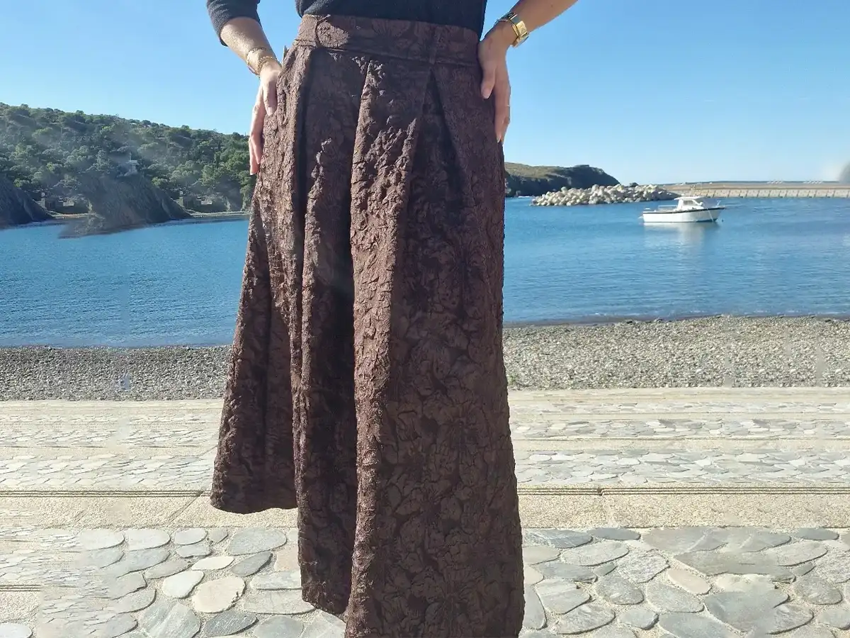 Jupe longue texturée marron