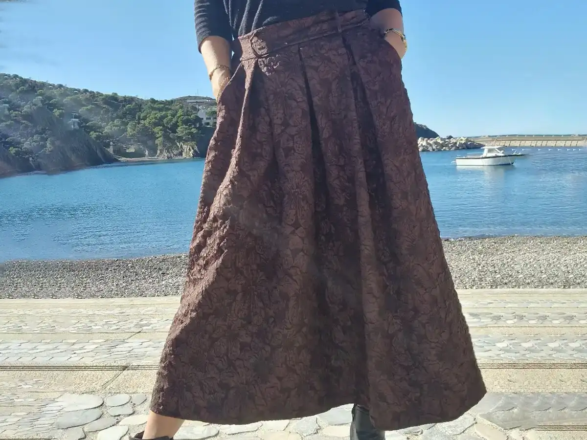 Jupe longue texturée marron