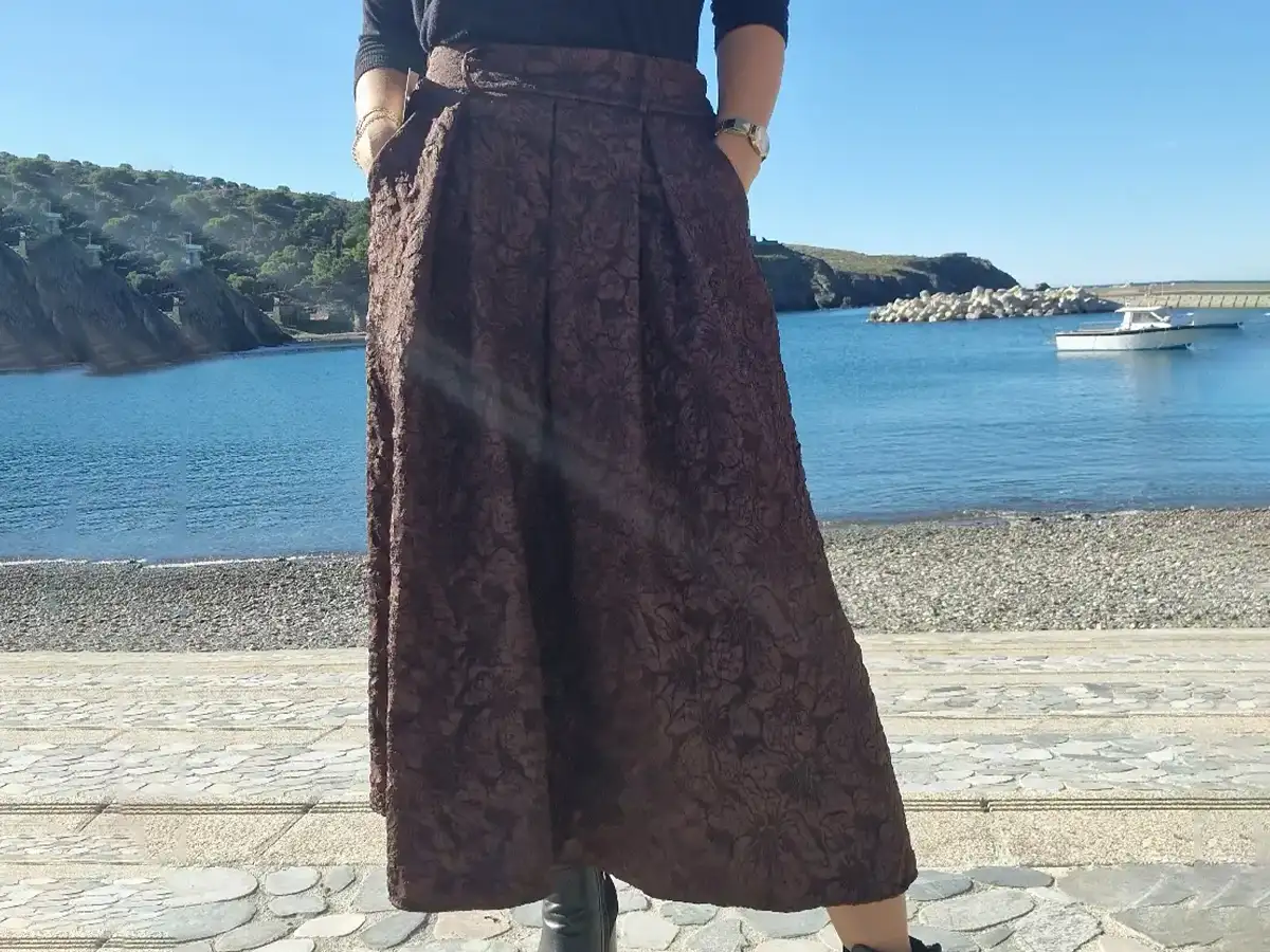 Jupe longue texturée marron