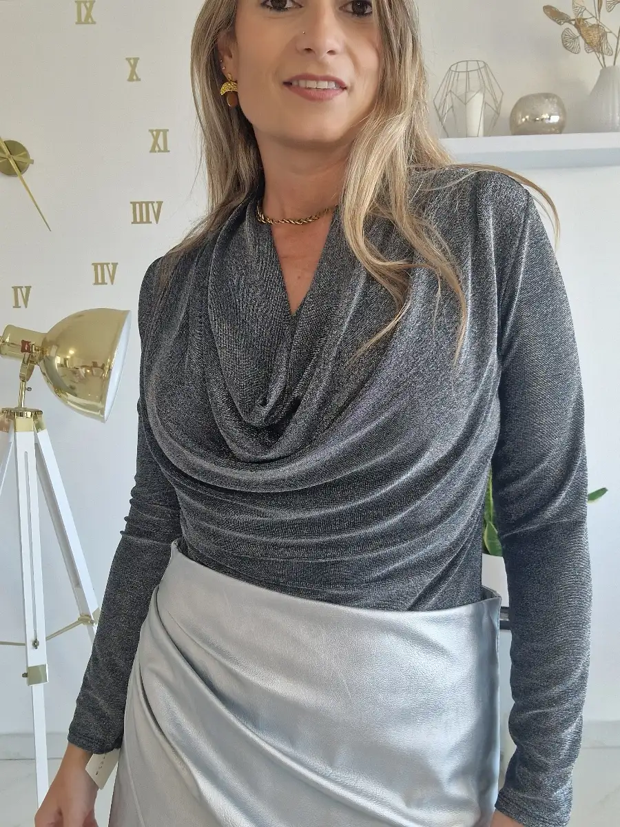 Body col bénitier noir et lurex argenté